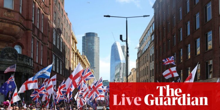 Thousands gather in London for far-right ‘unite the kingdom’ rally and counter-protest – UK politics live | Politics