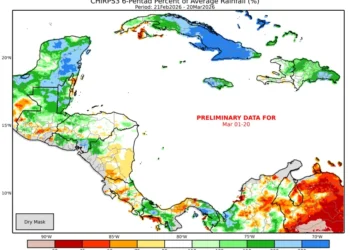 Lluvias aumentan en el norte de Guatemala y Honduras, mientras que en Venezuela y partes de Colombia se reportan déficits