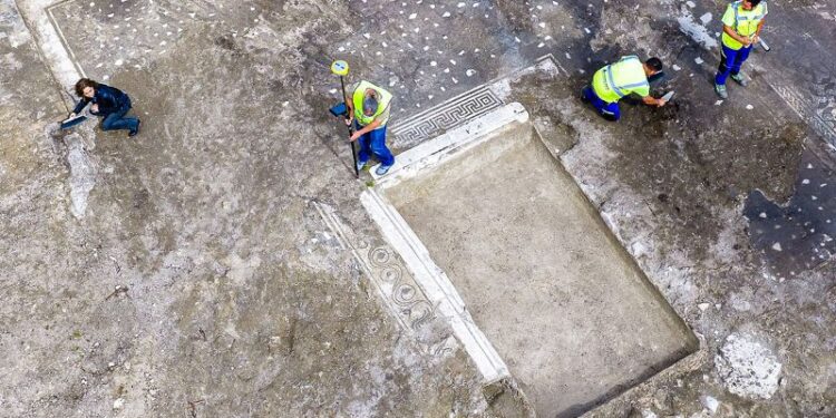 Illegal excavation reveals grand Roman villa with elaborate mosaics